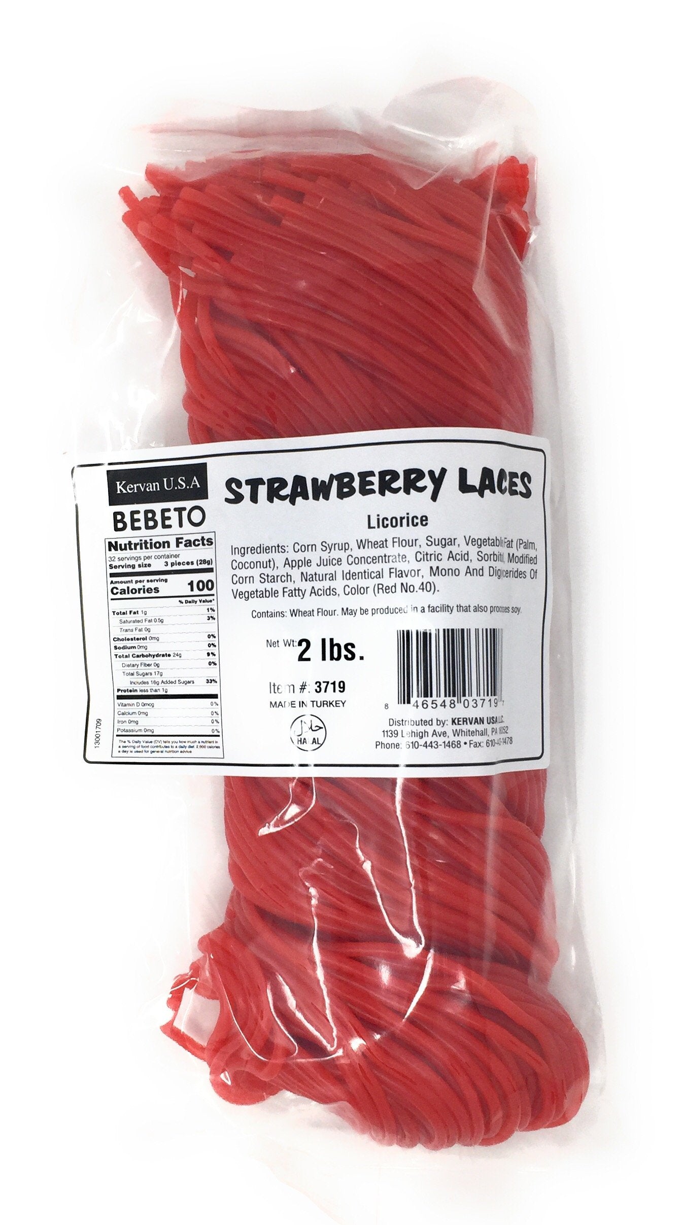 Kervan Bebeto Strawberry Licorice Laces Red Shoestring Soft & Chewy Candy 2 lbs